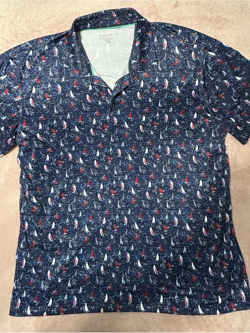 Maelrag Navy Short-Sleeve Polo with Nautical Print